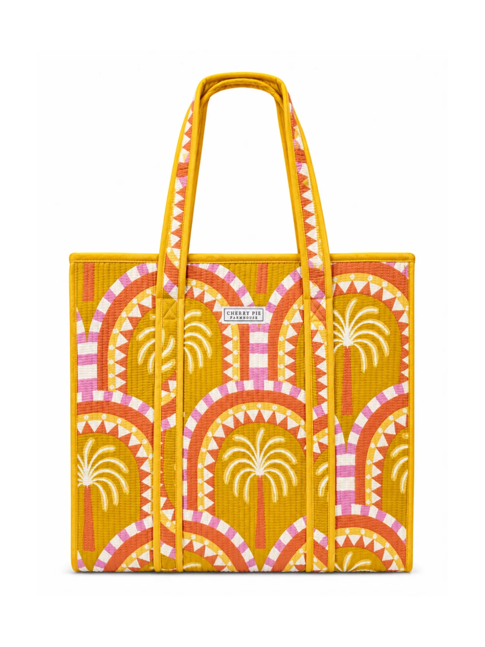 Golden Palm Quilted Cotton Tote Bag