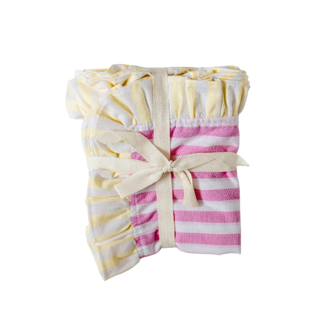 STRIPED COTTON PLACEMATS WITH FRILLS (PINK WITH YELLOW) SET OF 4
