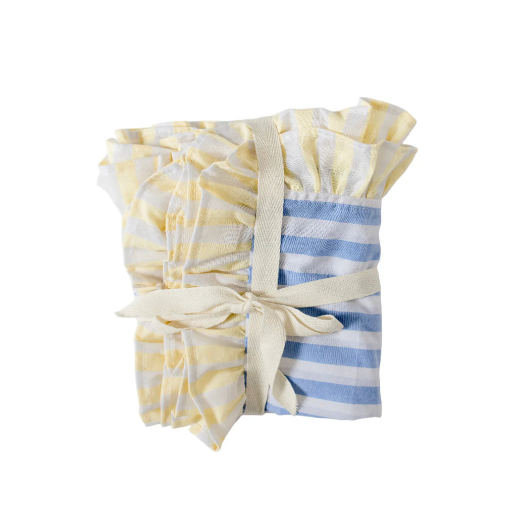 STRIPED COTTON PLACEMATS WITH FRILLS (BLUE WITH YELLOW) SET OF 4