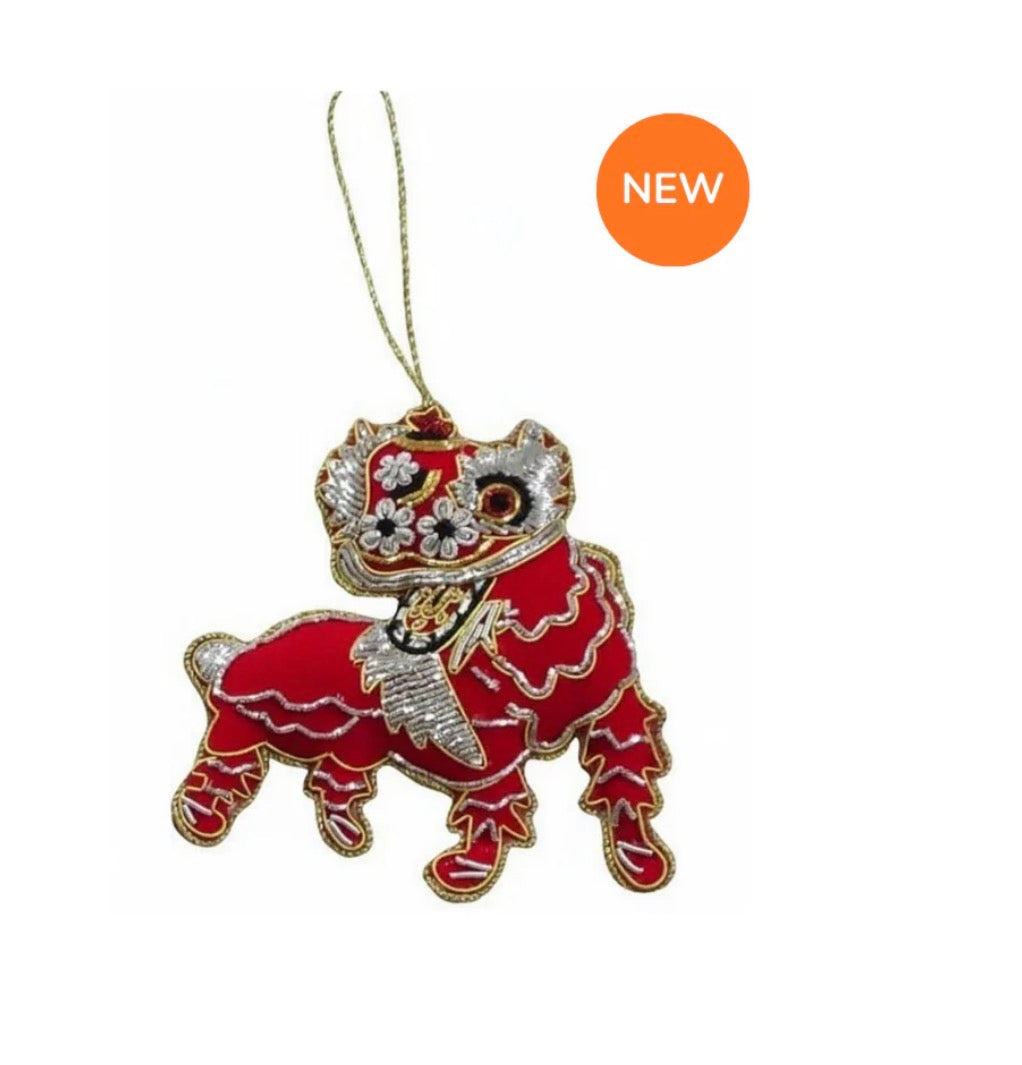 Embroidered Lion Dance Ornament