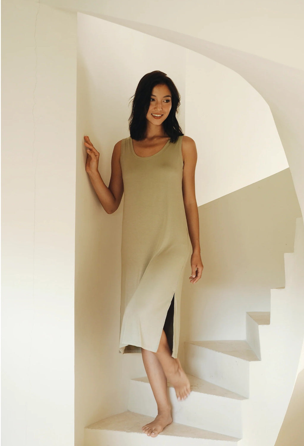 Bamboo Midi Dress in Matcha