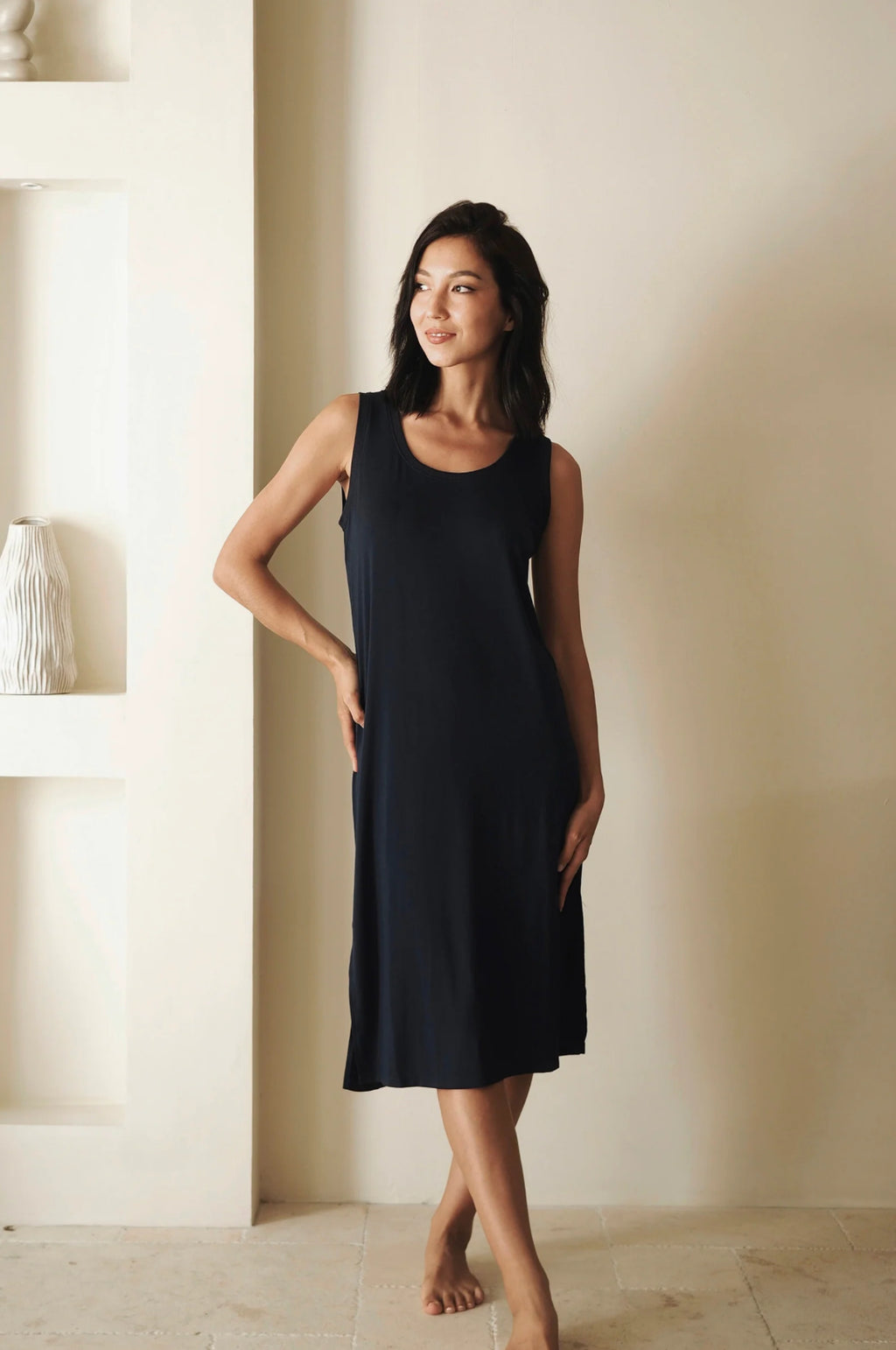 Bamboo Midi Dress in Midnight Blue