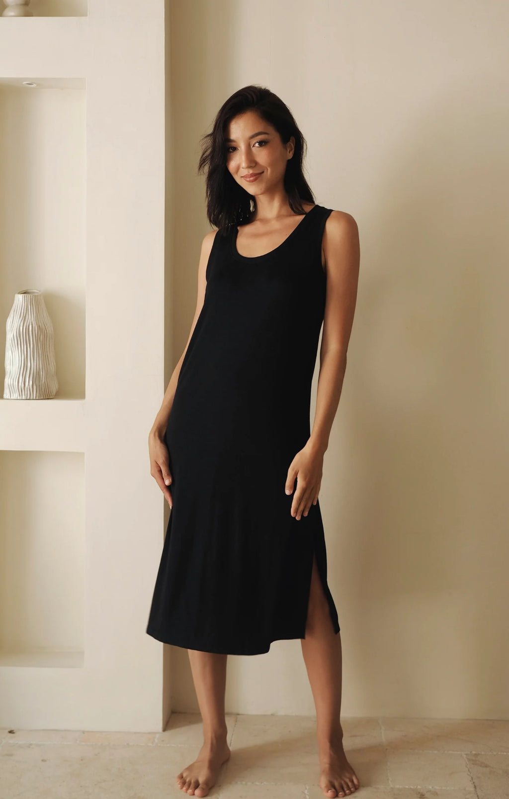 Bamboo Midi Dress in Black