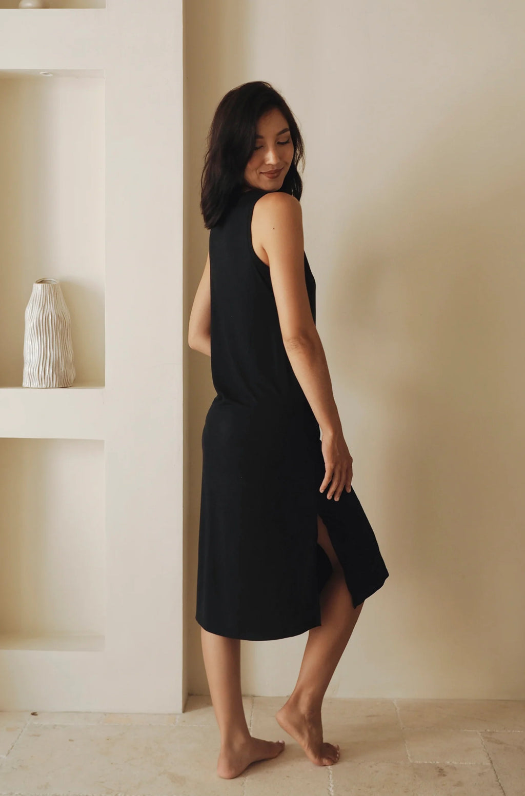 Bamboo Midi Dress in Black