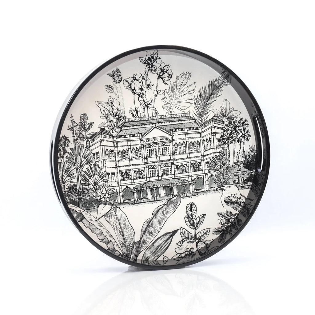 Singapore Themed Lacquer Round Tray - Raffles Hotel