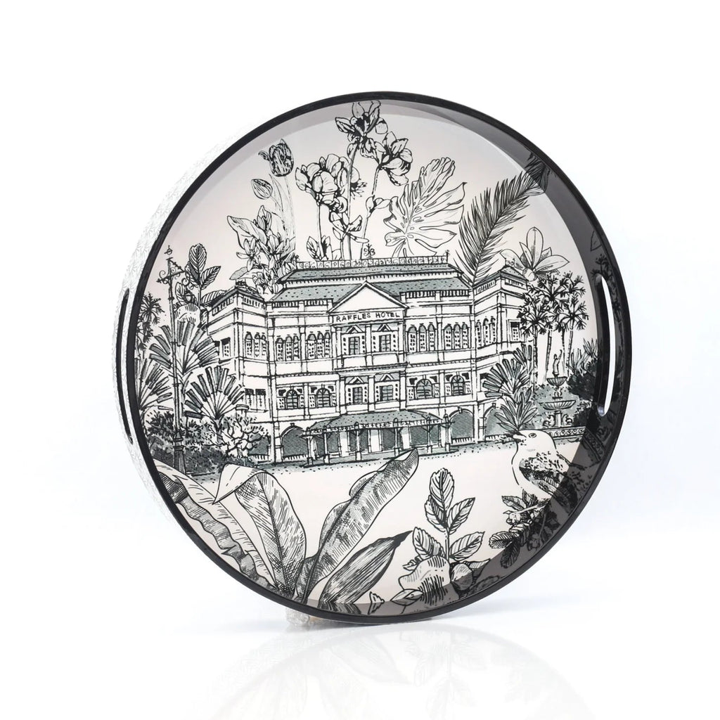Singapore Themed Lacquer Patterned Round Tray - Raffles Hotel