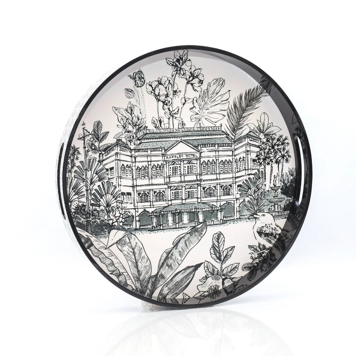 Singapore Themed Lacquer Patterned Round Tray - Raffles Hotel