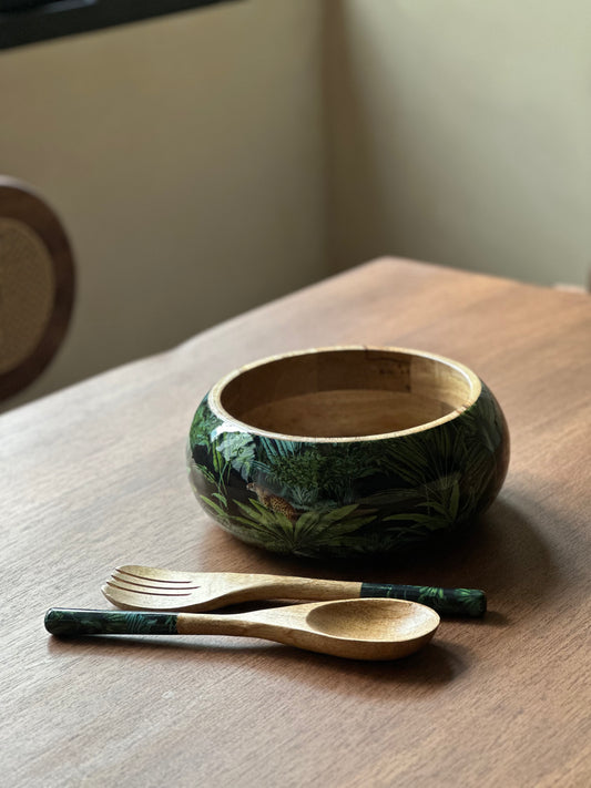 Salad Bowl With Servers Set - Amazonia Night