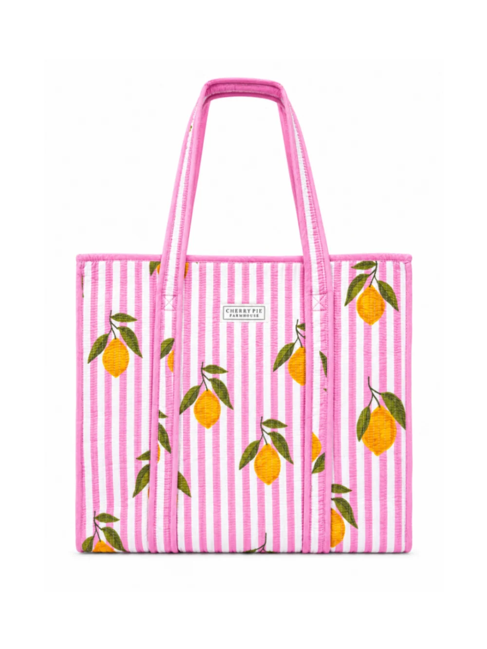 Pink Lemon Grove Quilted Cotton Tote Bag