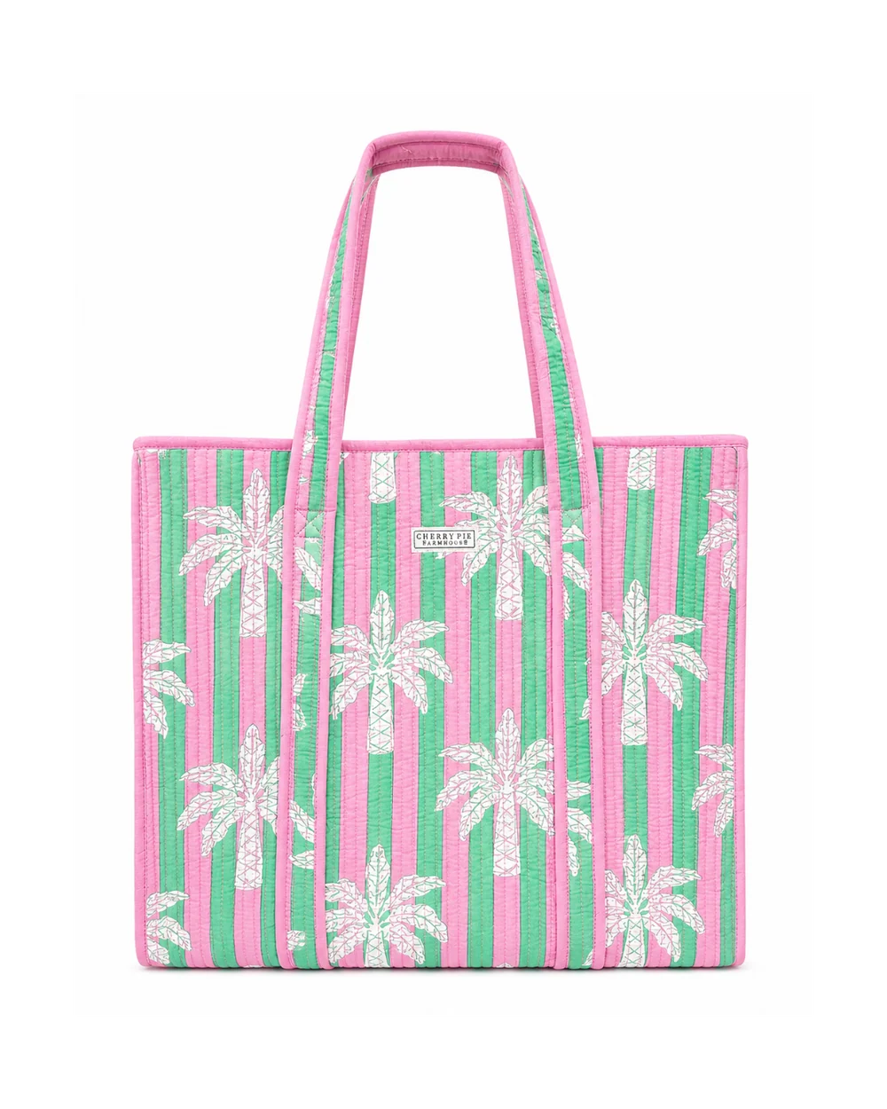 Pink Palm Quilted Cotton Tote Bag