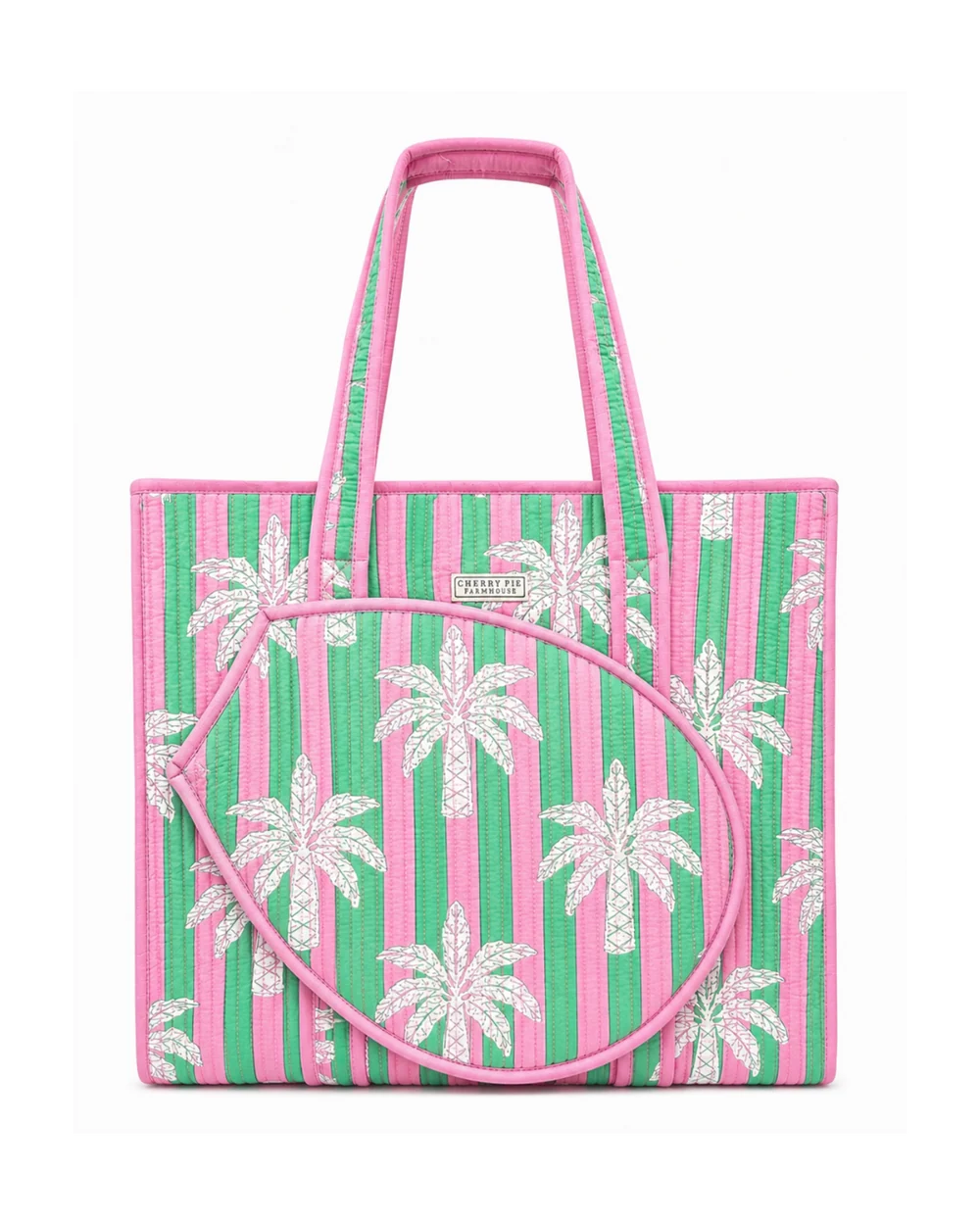 Pink Palm Quilted Racket Tote Bag