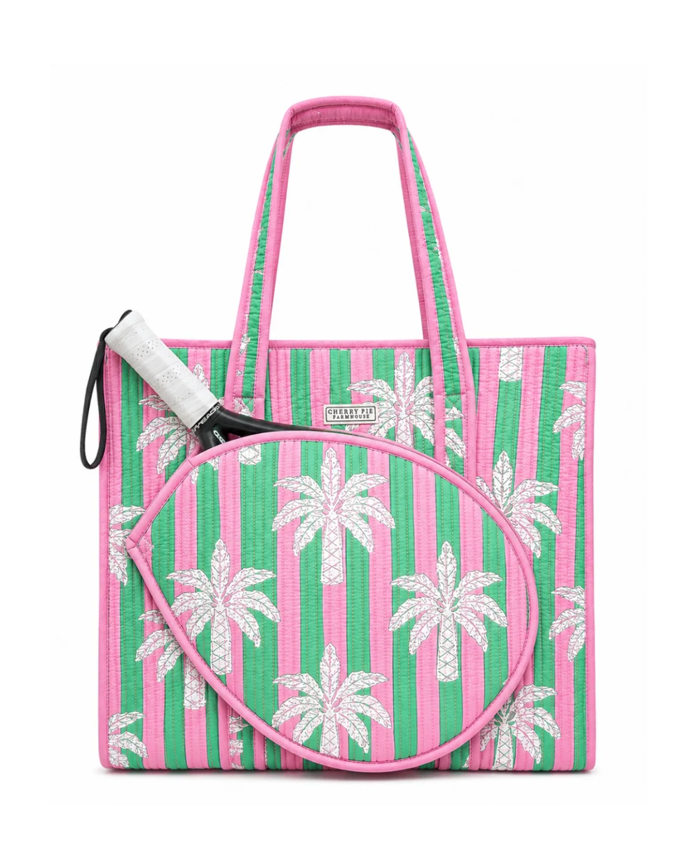 Pink Palm Quilted Racket Tote Bag