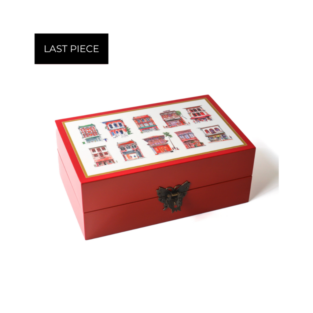 Red Lacquer Jewellery Box - Red Shophouses