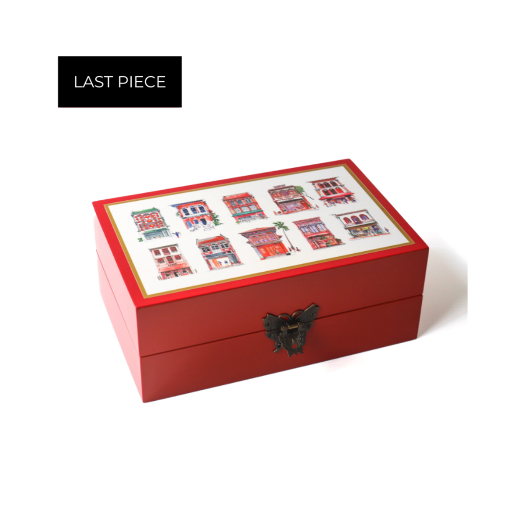 Red Lacquer Jewellery Box - Red Shophouses