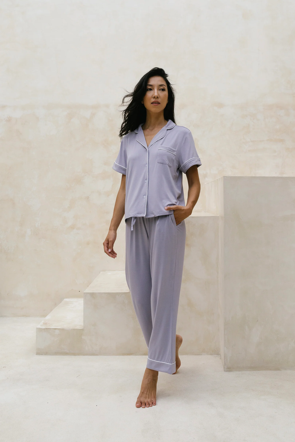 Signature Pants Set in Lilac Grey