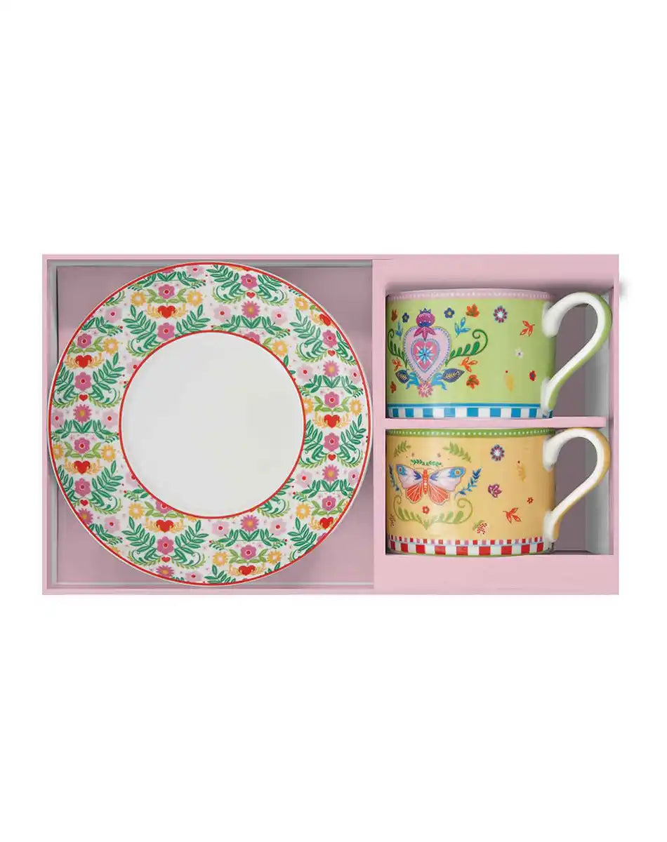 Set of 2 Cups and Saucers 240 ml Spring Folk