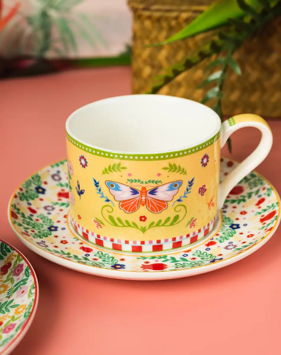 Set of 2 Cups and Saucers 240 ml Spring Folk
