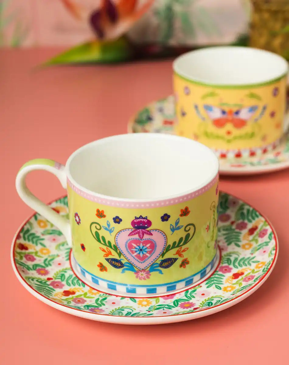 Set of 2 Cups and Saucers 240 ml Spring Folk