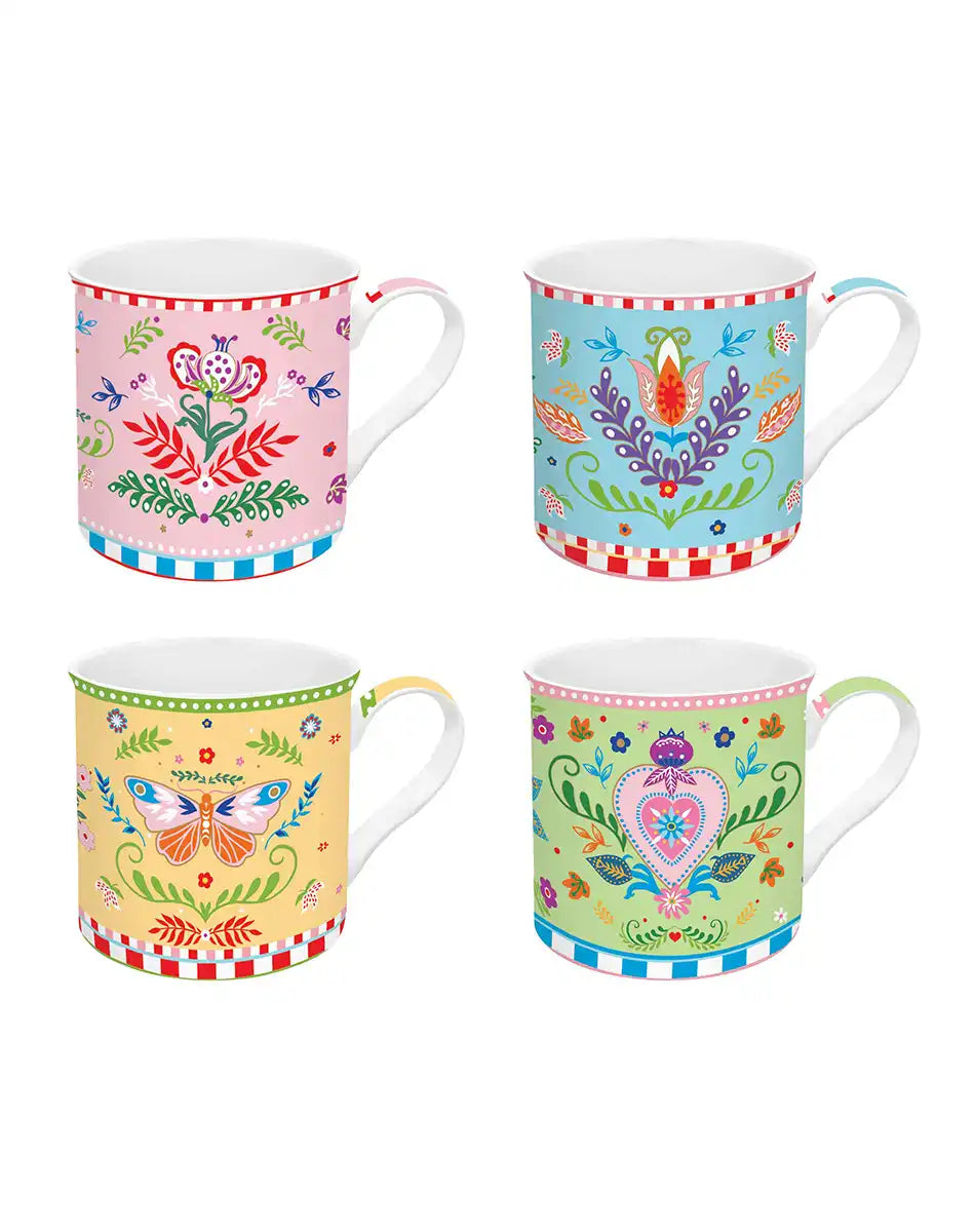 Set of 4 Mugs 300 ml Spring Folk