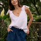 Classic Linen Shoulder Bow Tie Top in White
