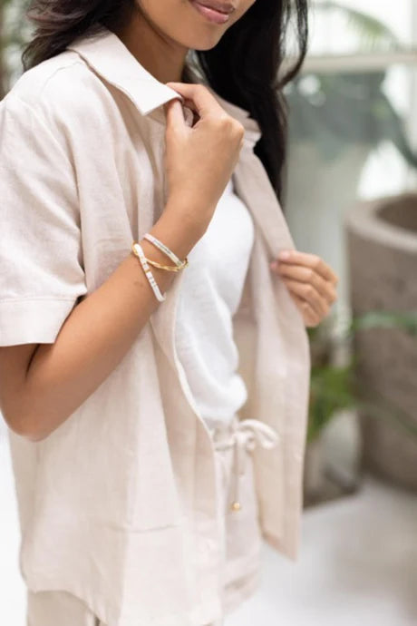 Classic Linen Short Sleeves Shirt in Oat