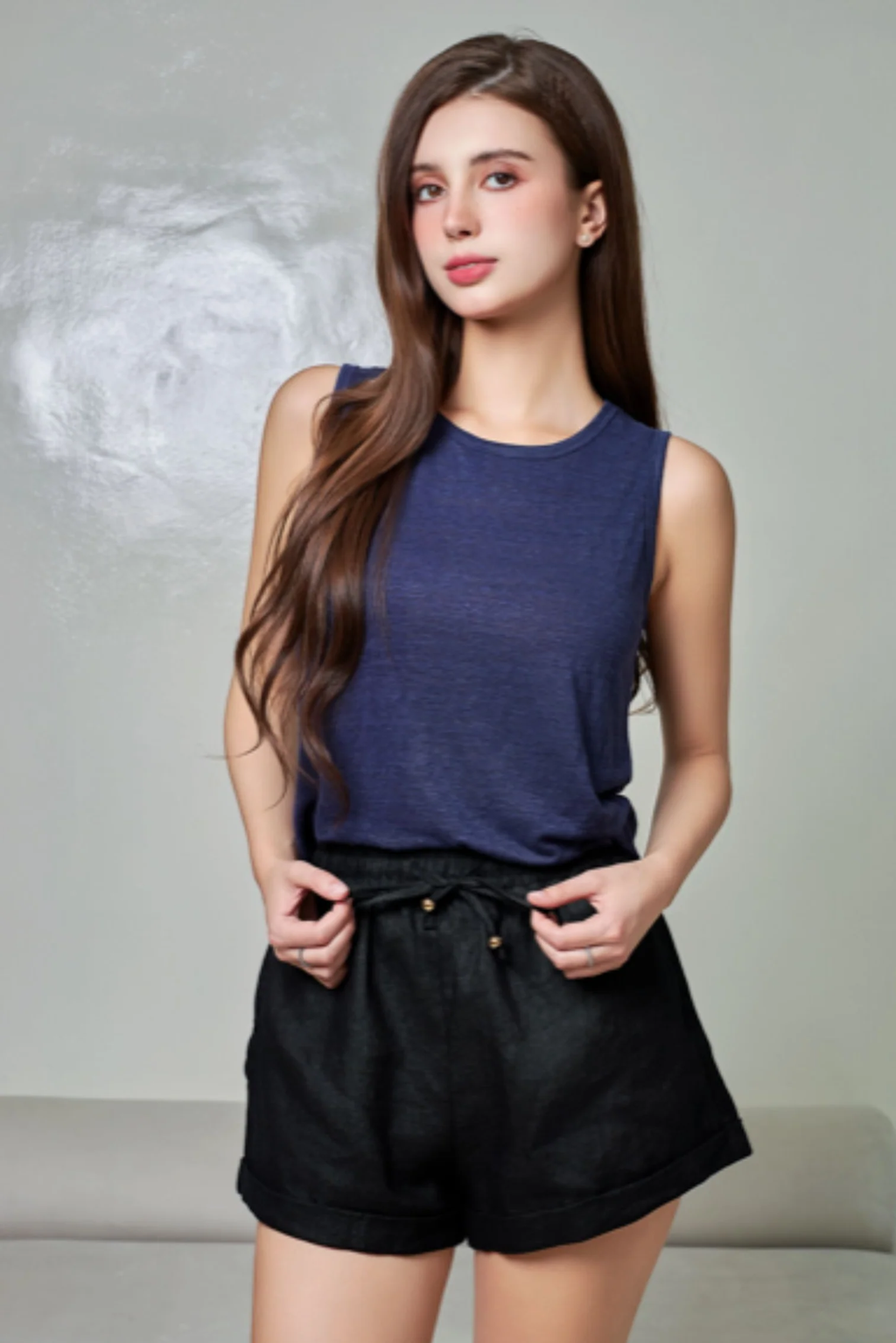 Classic Linen Knit Tee in Navy Blue