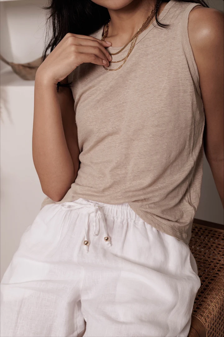 Classic Linen Knit Tee in Oat