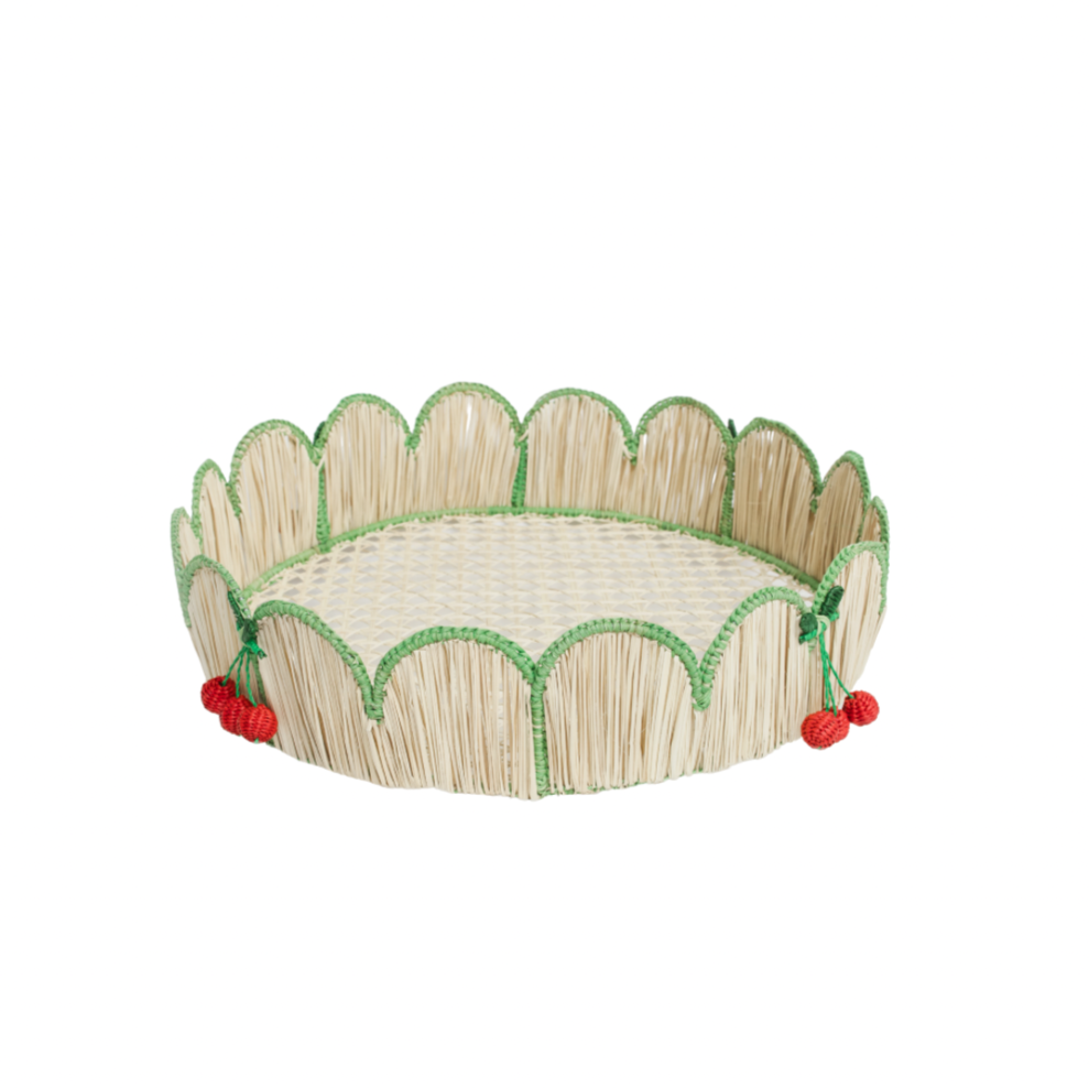 Iraca Palm Round Scallop Tray with Cherries