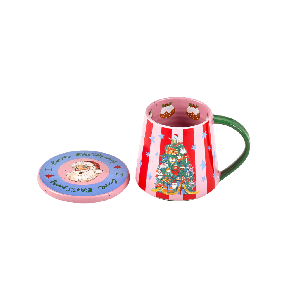 Christmas Tree Candy Stripe Mug and Coaster