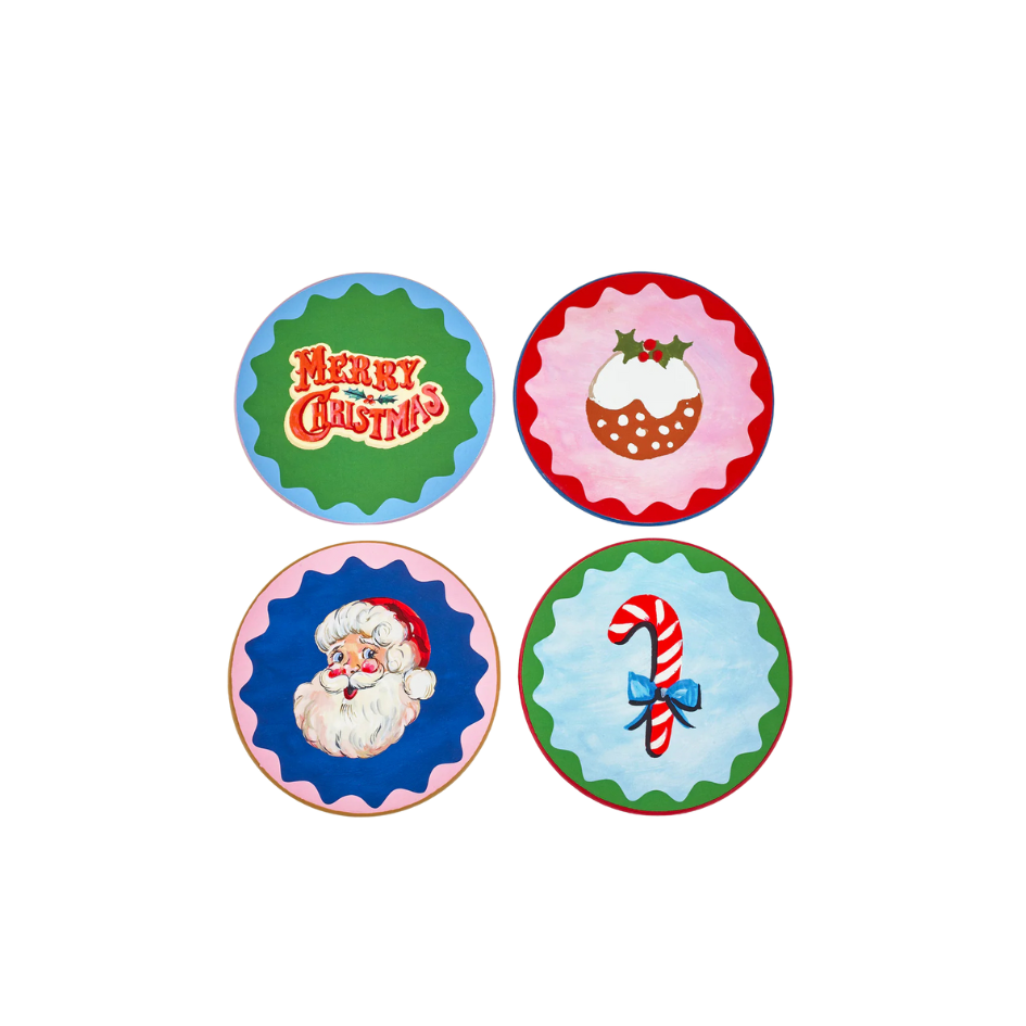 Christmas Candy Set of 4 Icons Coasters Cork Backed