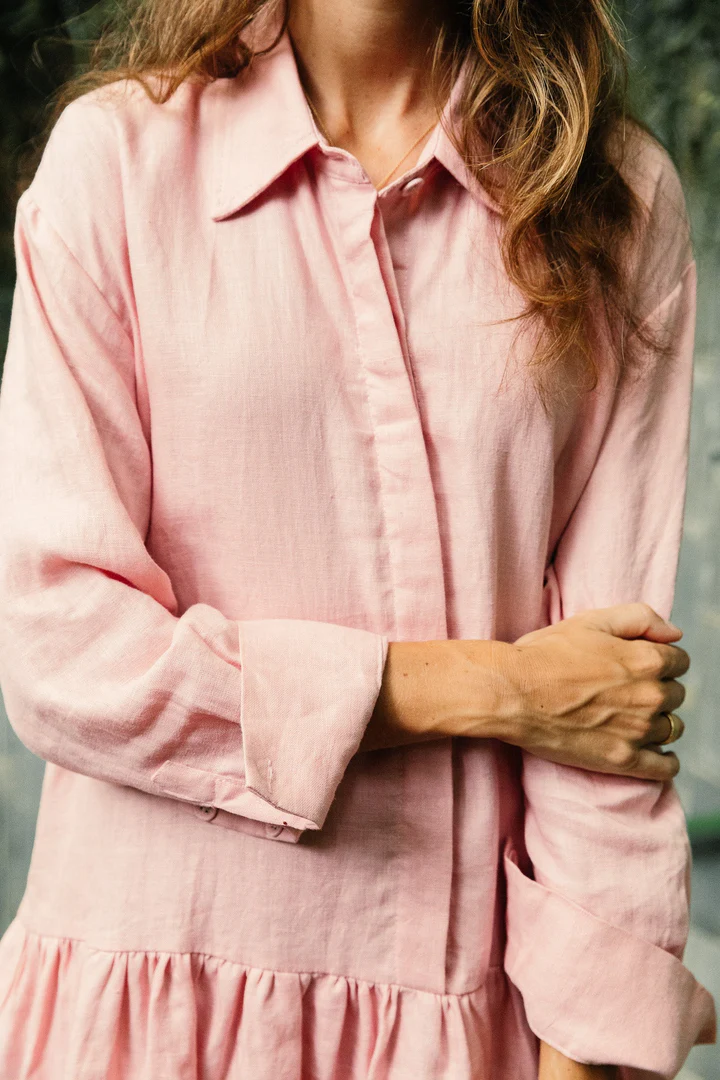 Classic Linen Drop Waist Dress in Sunset Dusty Pink