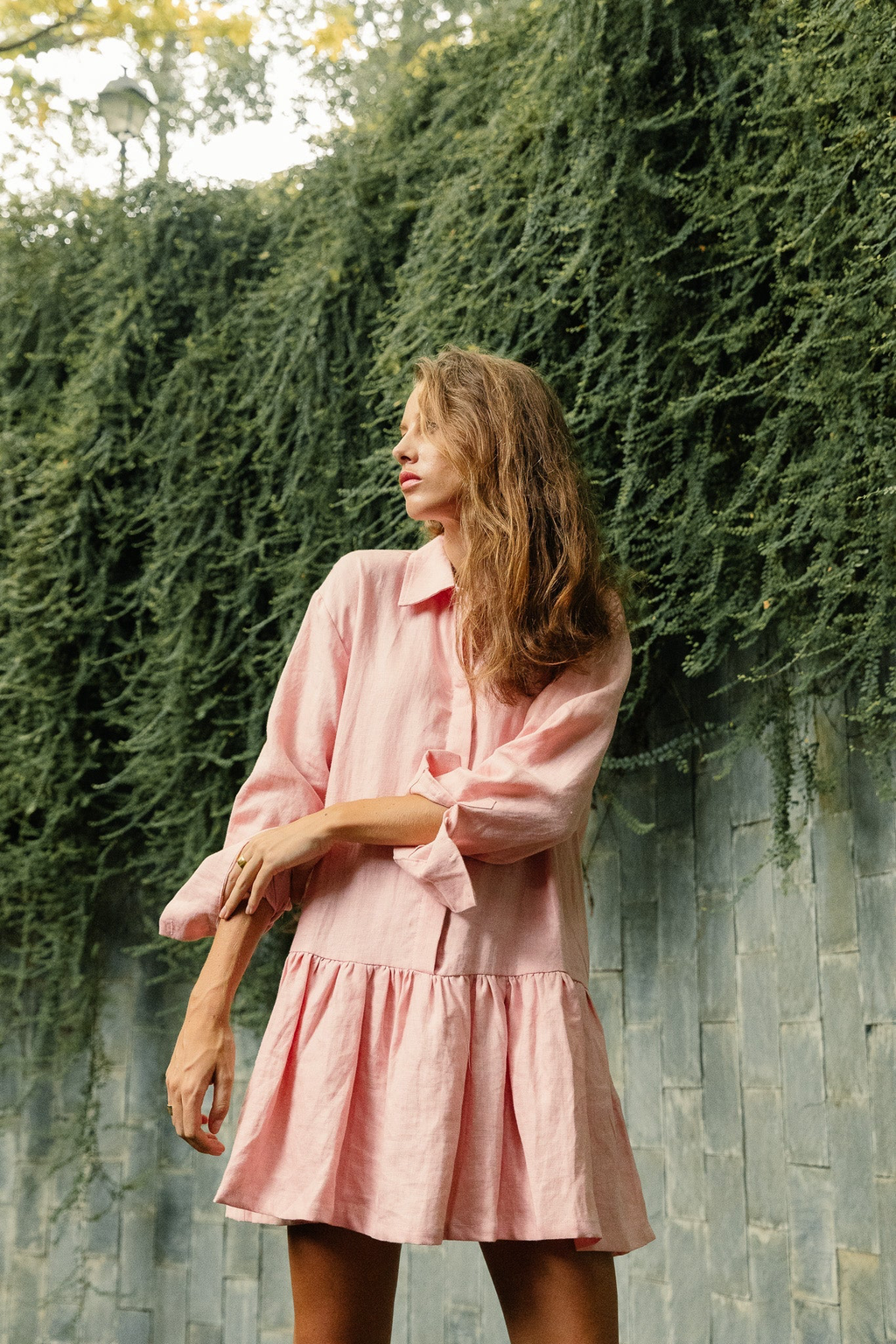 Classic Linen Drop Waist Dress in Sunset Dusty Pink