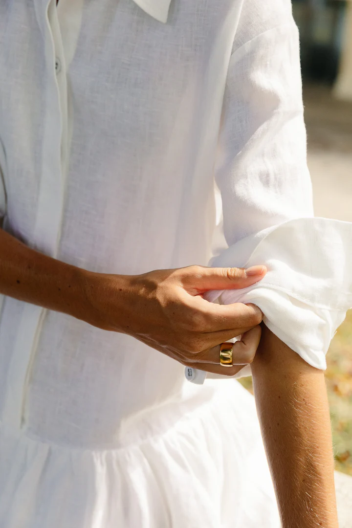 Classic Linen Drop Waist Dress in Summery White