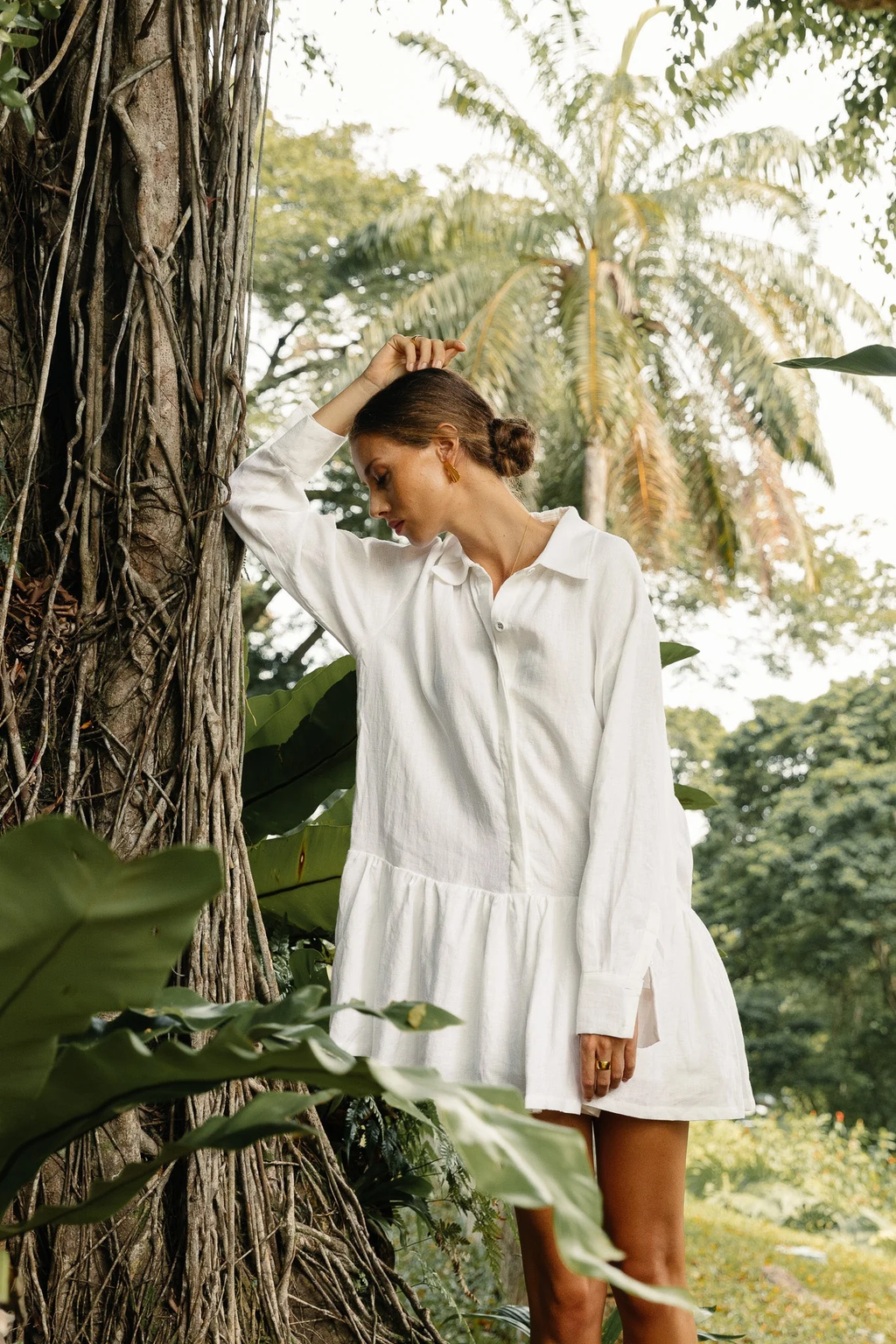 Classic Linen Drop Waist Dress in White
