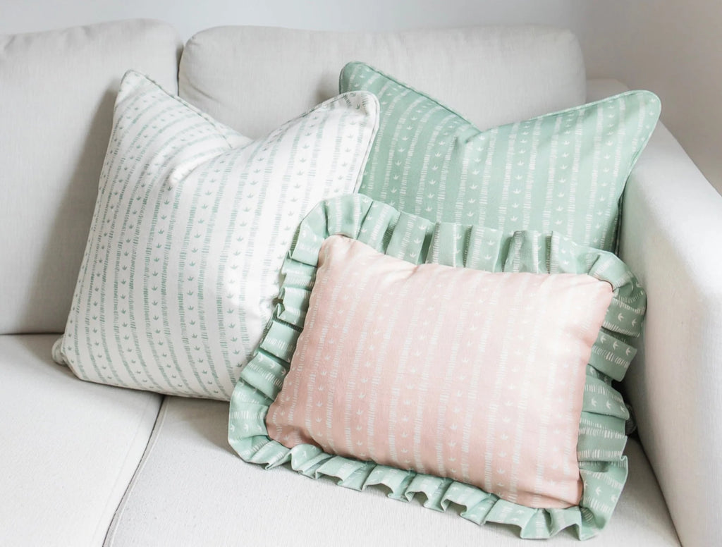 Frill Meuse Cushion in Rose & Duck Egg by Kate Medlicott Sale price