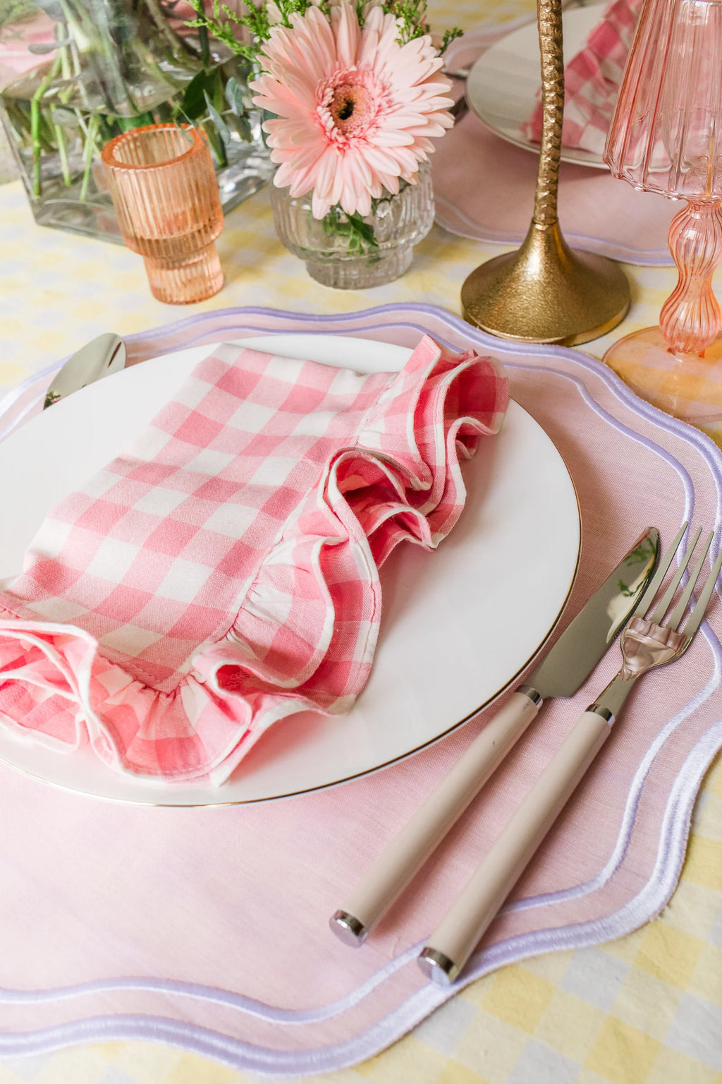 Gingham Ruffle Napkins/Placemat Set of 4