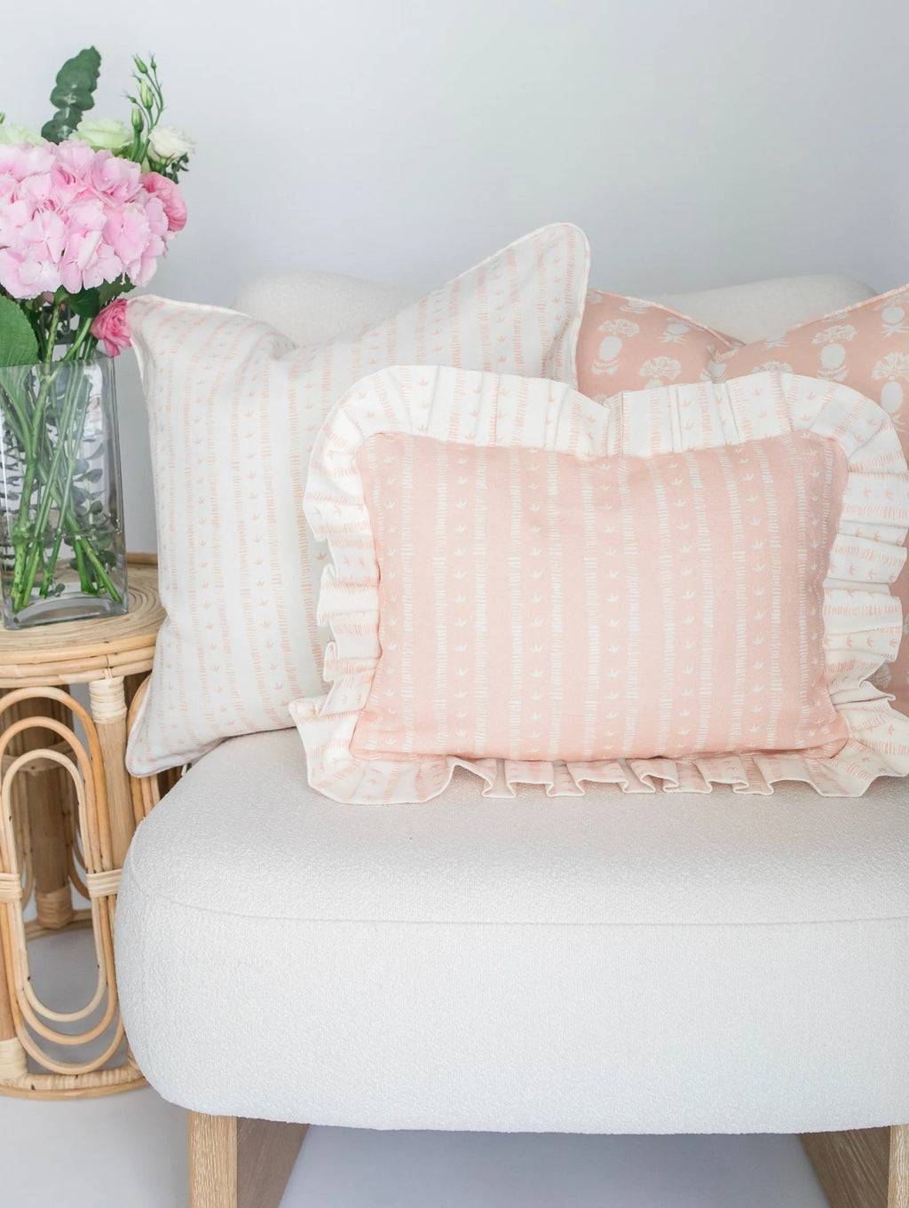 Frilled Meuse Cushion in Rose by Kate Medlicott
