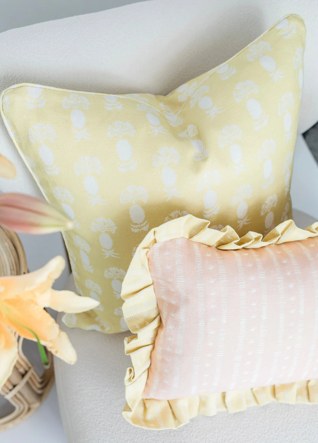 Frill Meuse Cushion in Rose & Macaron by Kate Medlicott