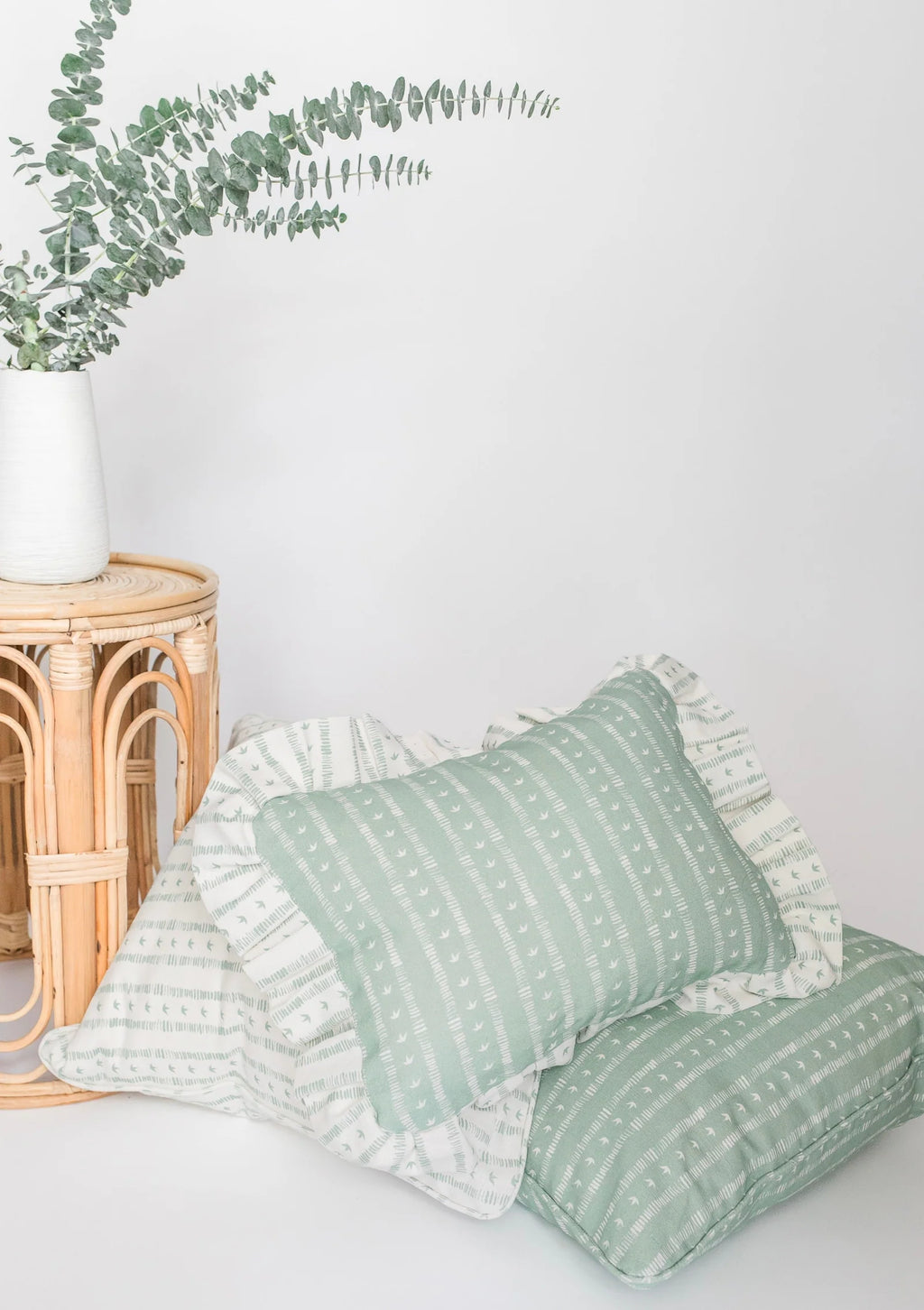 Frill Meuse Cushion in Duck Egg by Kate Medlicott
