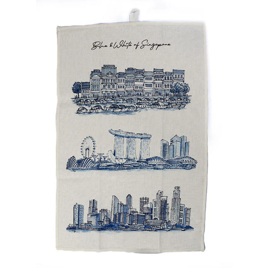 Linen Tea Towel (Blue & White of Singapore)
