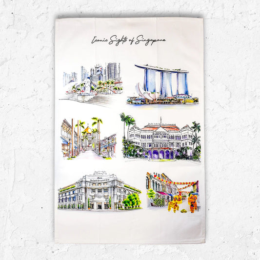Organic Cotton Tea Towel (Iconic Sights of Singapore)