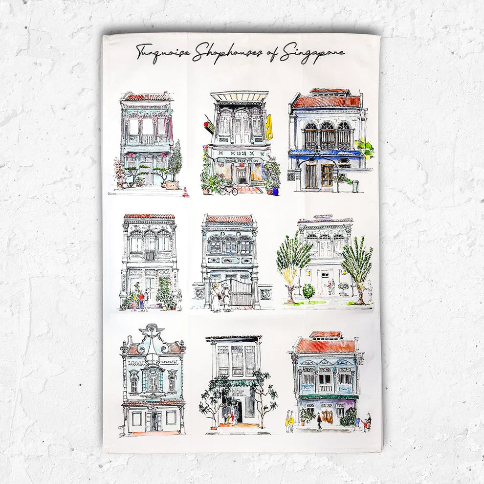 Organic Cotton Tea Towel (Turquoise Shophouse)