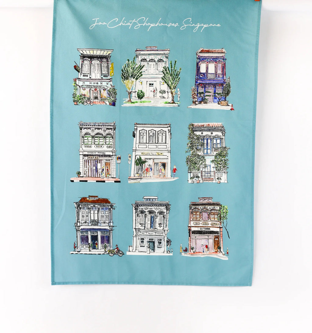 Organic Cotton Tea Towel (Turquoise Joo Chiat Shophouse)