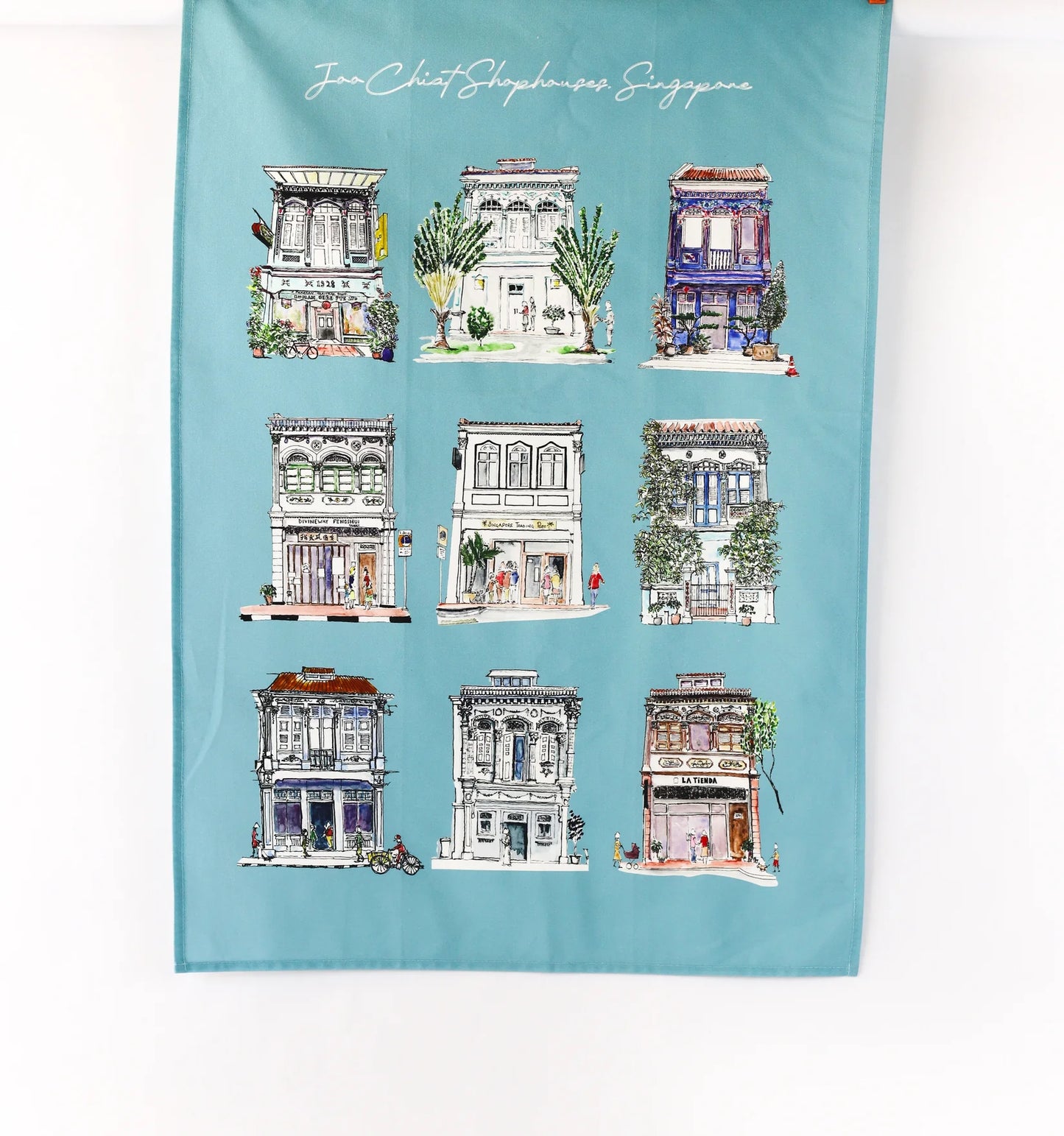 Organic Cotton Tea Towel (Turquoise Joo Chiat Shophouse)