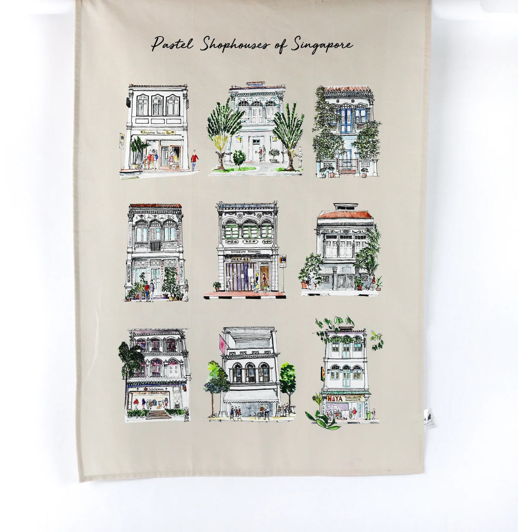 Organic Cotton Tea Towel (Pastel Shophouse)