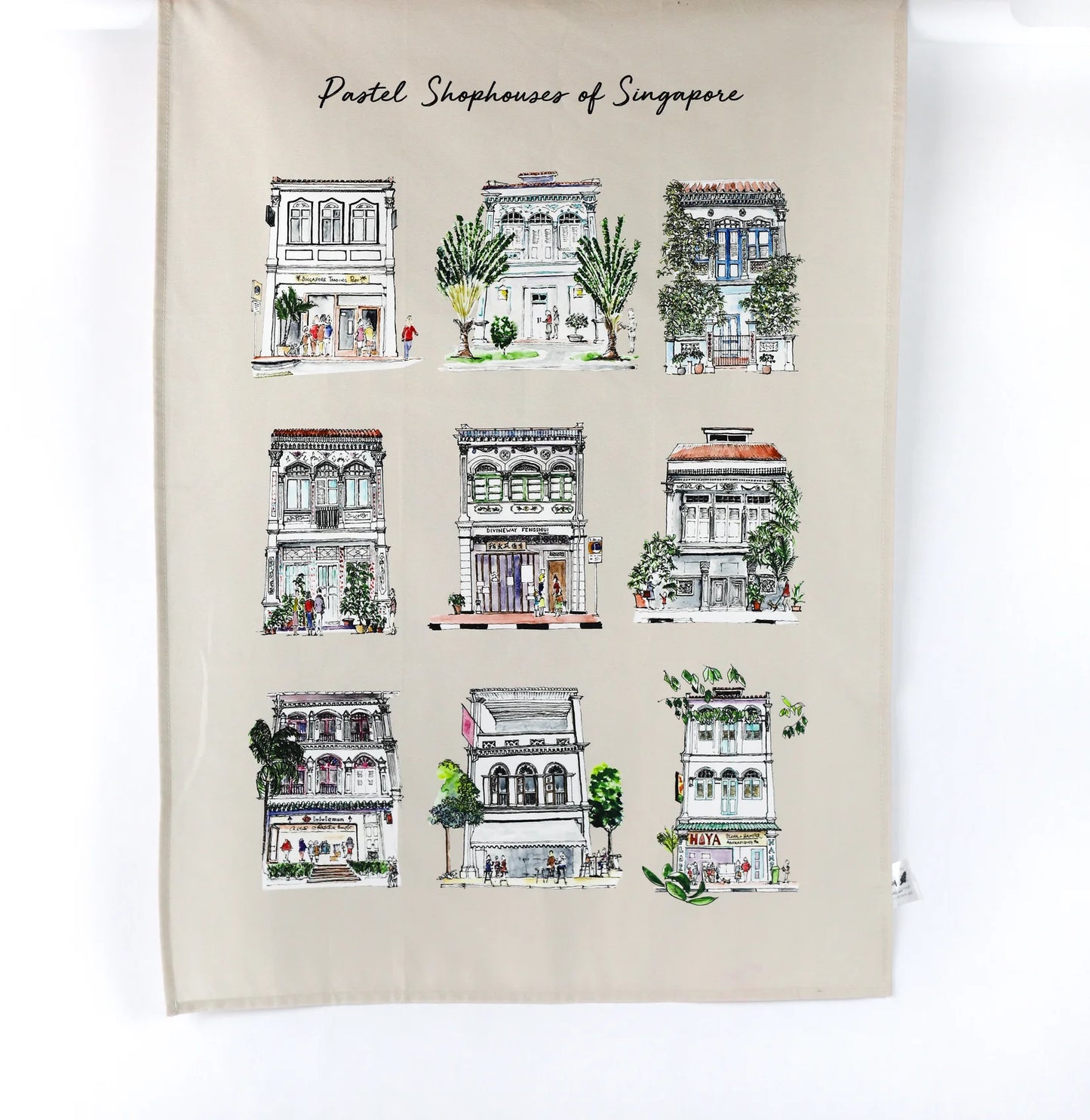 Organic Cotton Tea Towel (Pastel Shophouse)