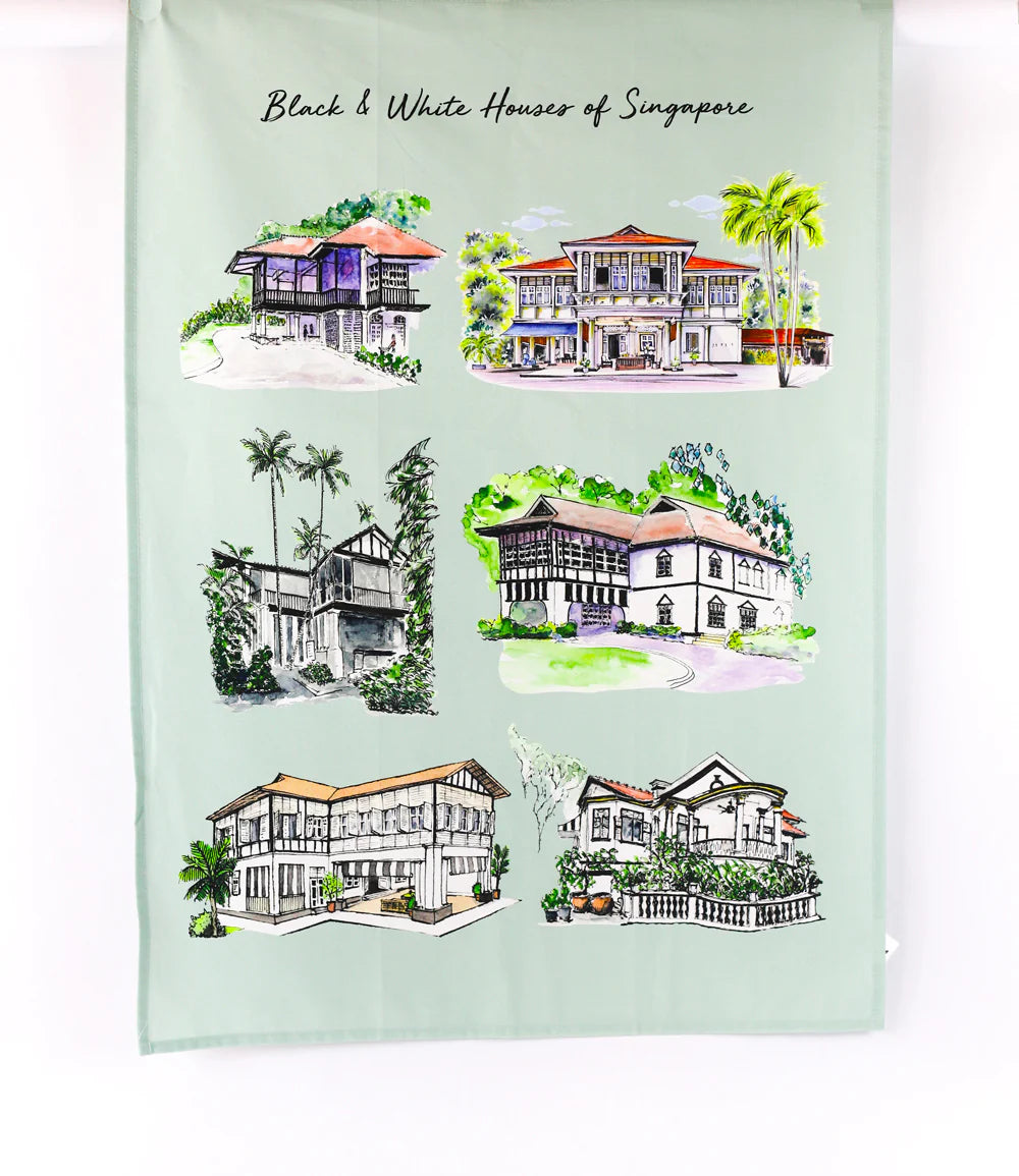 Organic Cotton Tea Towel (Black and White House)