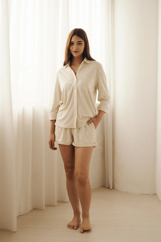 Bamboo-Linen Shirt Set in Buttermilk