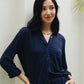 Bamboo-Linen Shirt Set in Midnight Blue