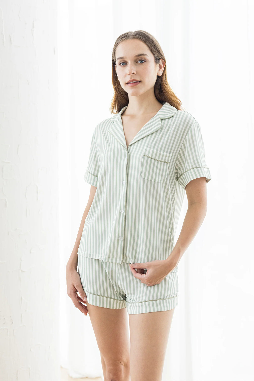 Signature Pyjamas Set in Green Stripes (DISCONTINUED)